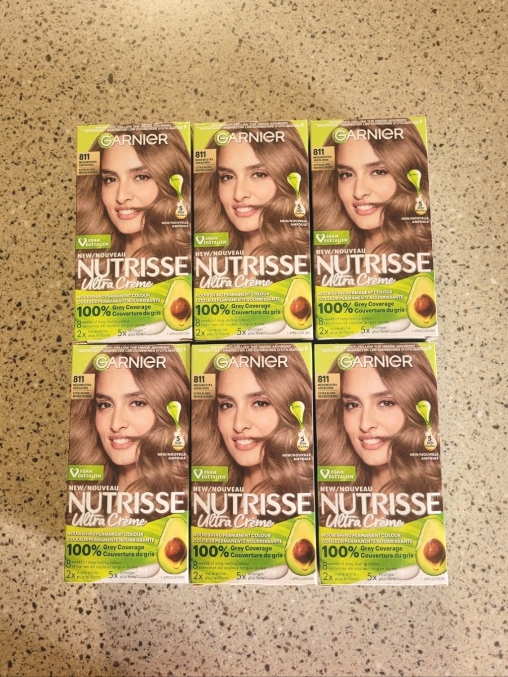 (6) Garnier Nutrisse Ultra Creme 811 Medium Extra Ash Blonde Hair Color Dye